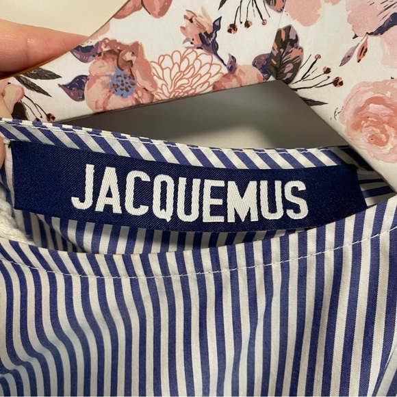 JACQUEMUS Blue Striped Crochet Sleeve Blouse Top! Women’s 38 / 6 Made In France - Picture 6 of 9